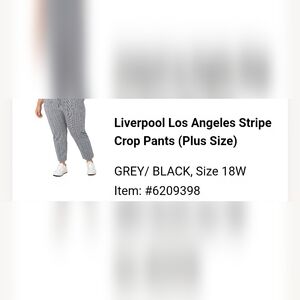 Liverpool Los Angeles Plus Size 18W Black/Gray Stripe Crop Pants - NWT